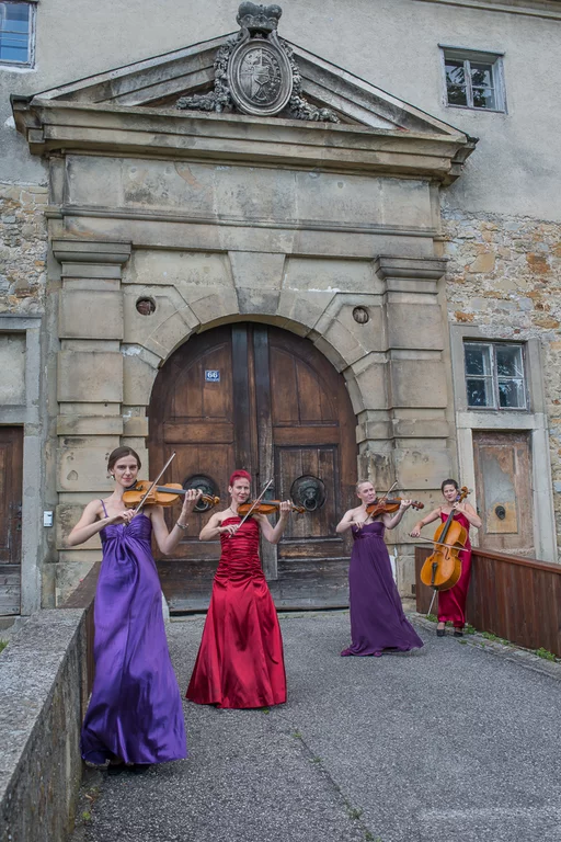 Streichquartett Amore - stehend, vor Burgtor